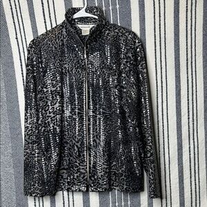 Vintage Exclusively Misook Shiny Sequin Animal Print Zip Up Jacket